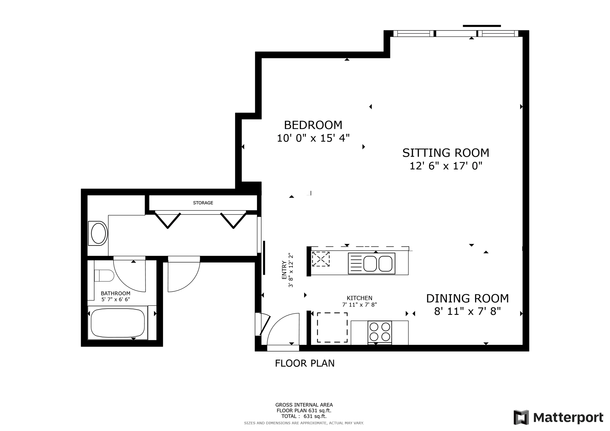 Floor plan for studio, 1 bath, 720 sqft